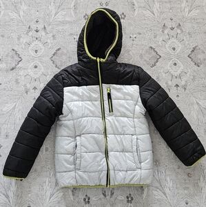 Boys size 10/12 eddie bauer jacket reversible black silver neon green